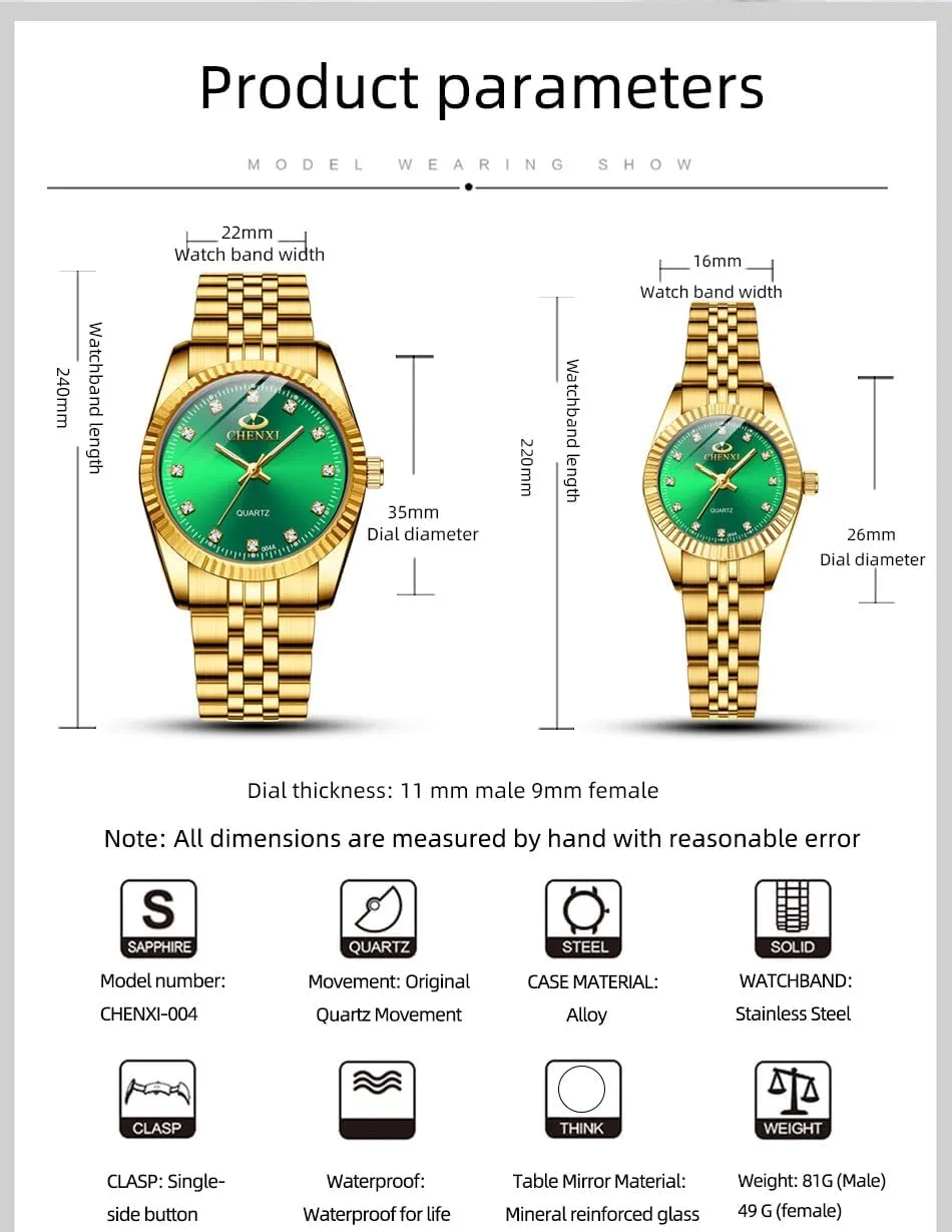 Quartz Stainless Steel Waterproof His and Her Couple Watches approve abroad introduction preindustrial compass Business Men Women Couple Set Pair Watch Matching Romantic 