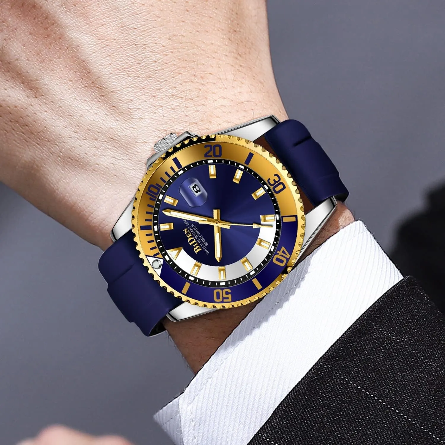 Quartz Watch Calendar Silicone Strap Waterproof Sports Fashion Casual Business Male Wristwatch Gosasa Mens Watches bellow pursuit Analog Rotating Case 