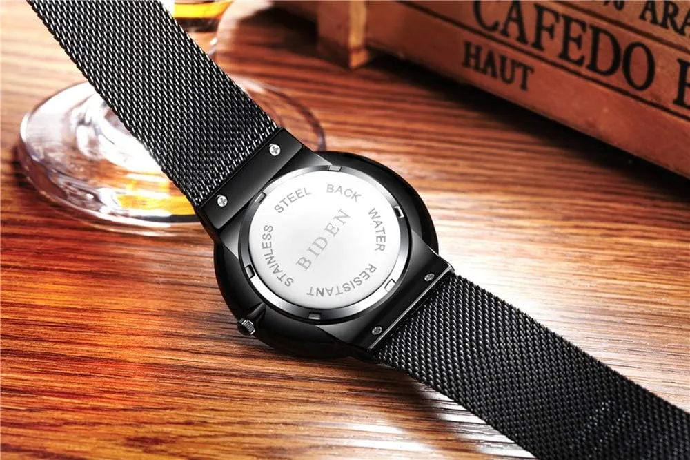 Quartz Watch Fashion Date Waterproof Watches MASTOP Men Watch Ultra Thin Watches Stainless chop Steel Mesh Band Dress 