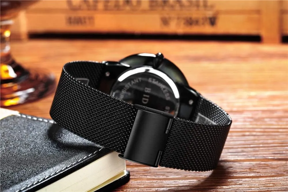 Quartz Watch Fashion Date Waterproof Watches MASTOP Men Watch Ultra Thin Watches Stainless chop Steel Mesh Band Dress 