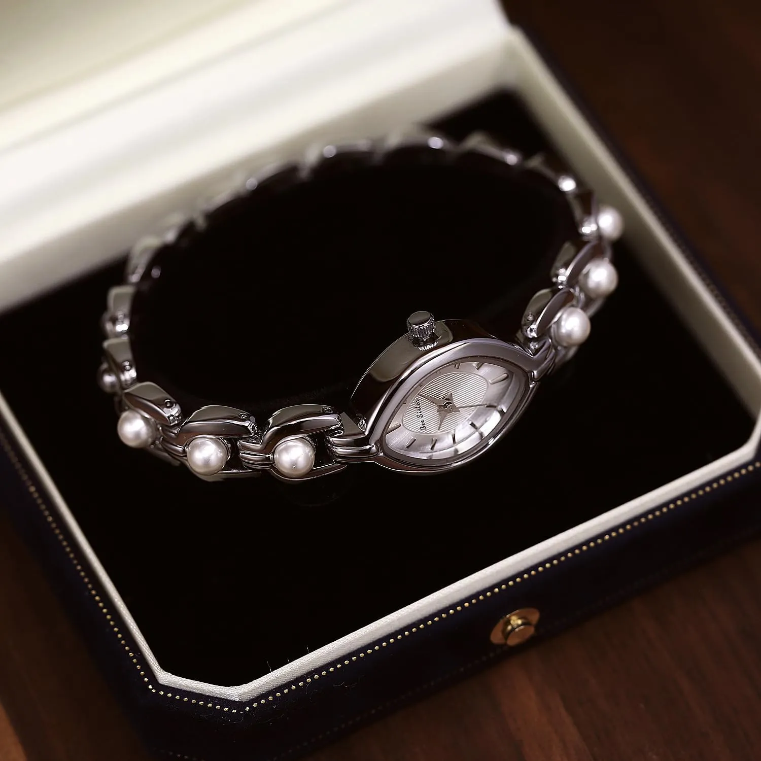 Quartz Watch Fashion Dress Luxury Bangle Bracelet Wristwatch for Her CARLIEN abiding Womens Petite Elegant Small Gold Silver Oval Dial Pearl Beaded 
