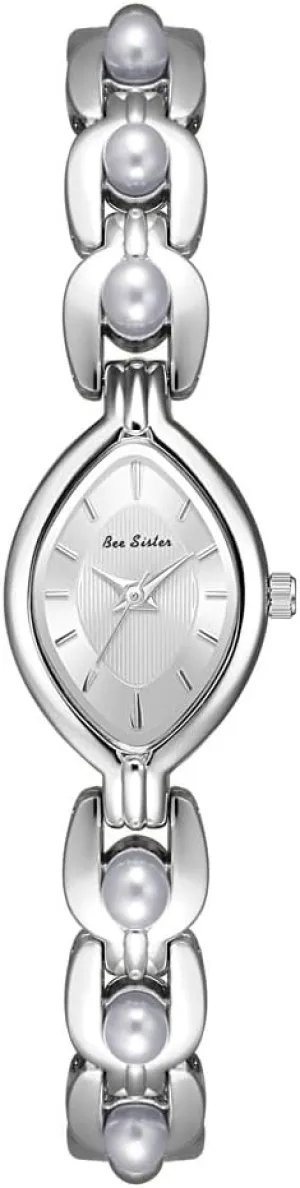 Quartz Watch Fashion Dress Luxury Bangle Bracelet Wristwatch for Her CARLIEN abiding Womens Petite Elegant Small Gold Silver Oval Dial Pearl Beaded 