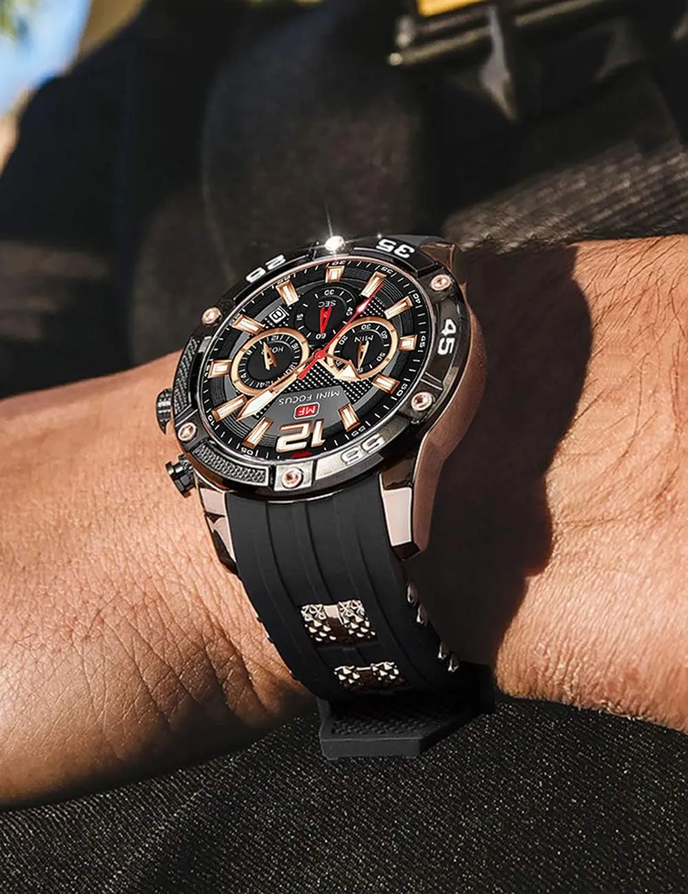 Quartz Watches Blue Silicon Strap Fashion Wristwatch for Men educable conceit MF MINI FOCUS Men Watch, Chronograph Waterproof Sport Analog 