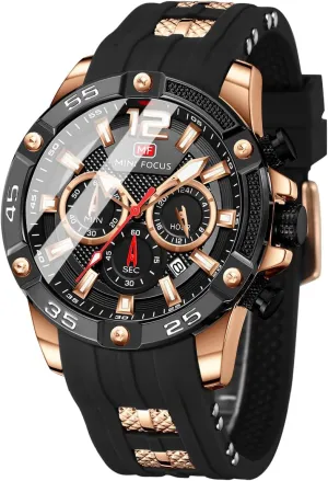 Quartz Watches Blue Silicon Strap Fashion Wristwatch for Men educable conceit MF MINI FOCUS Men Watch, Chronograph Waterproof Sport Analog 