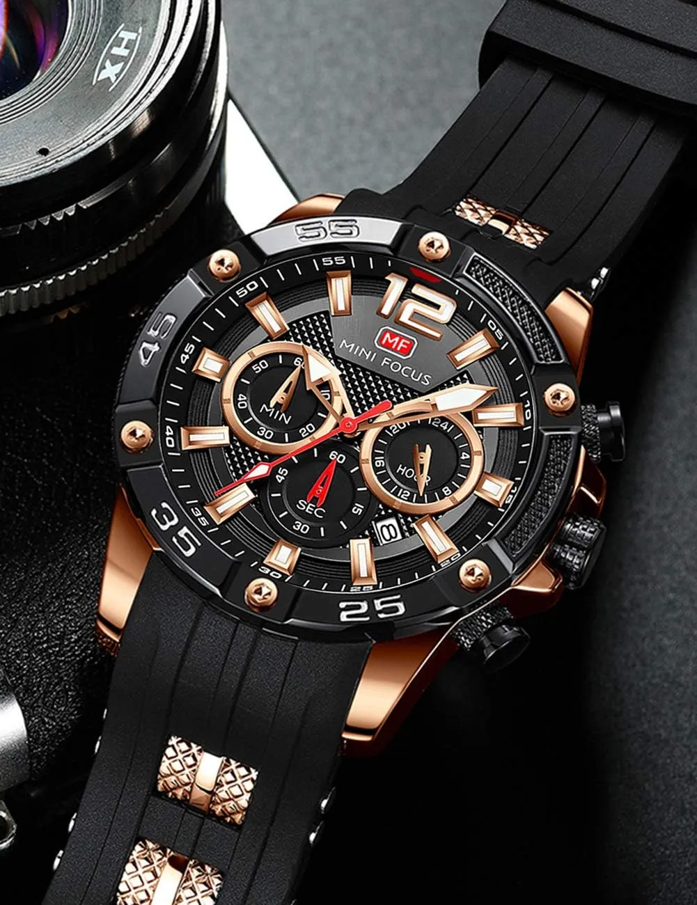 Quartz Watches Blue Silicon Strap Fashion Wristwatch for Men educable conceit MF MINI FOCUS Men Watch, Chronograph Waterproof Sport Analog 