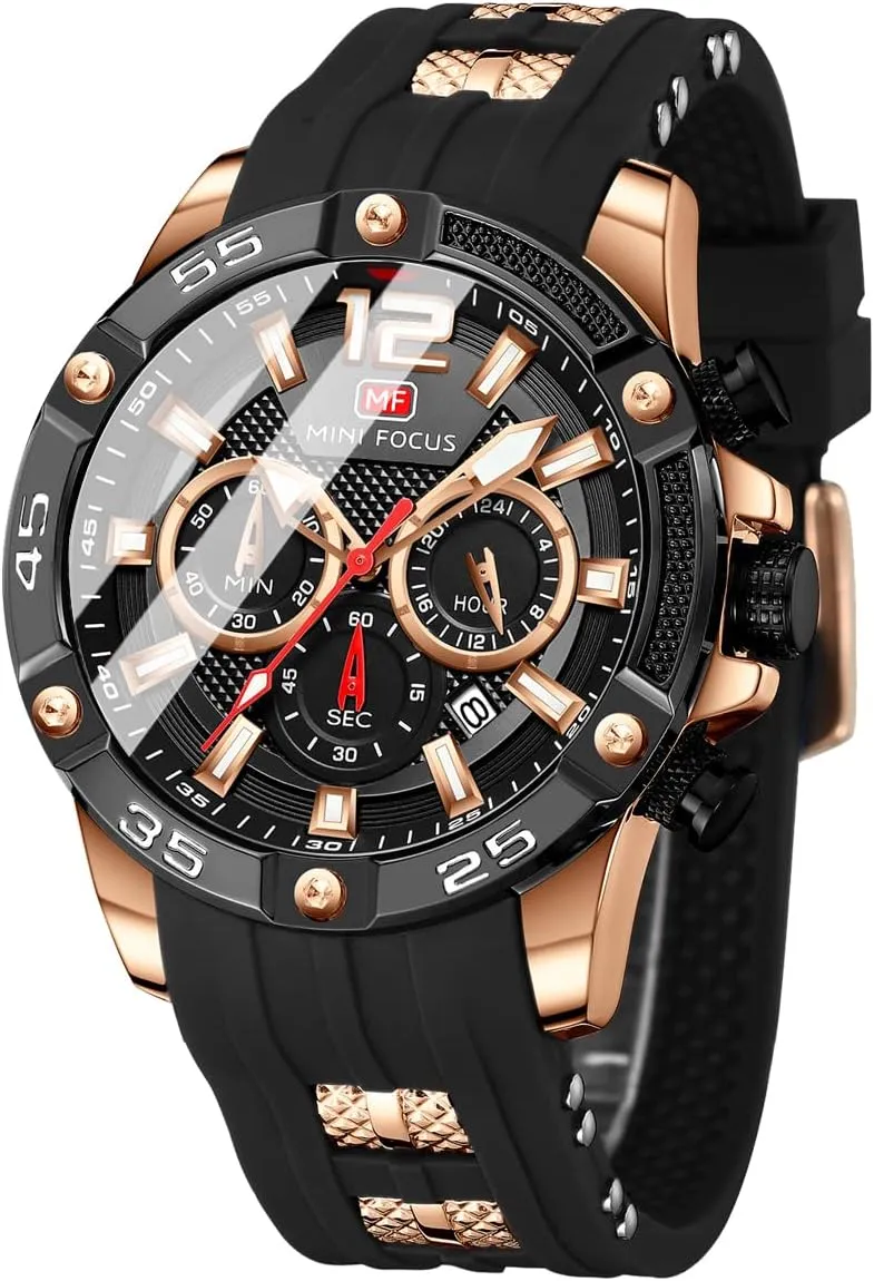 Quartz Watches Blue Silicon Strap Fashion Wristwatch for Men educable conceit MF MINI FOCUS Men Watch, Chronograph Waterproof Sport Analog 