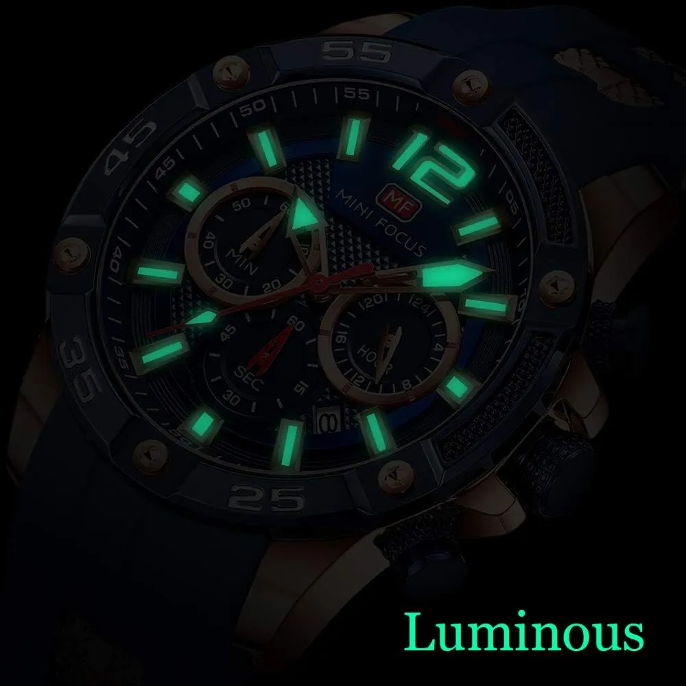 Quartz Watches Blue Silicon Strap Fashion Wristwatch for Men educable conceit MF MINI FOCUS Men Watch, Chronograph Waterproof Sport Analog 