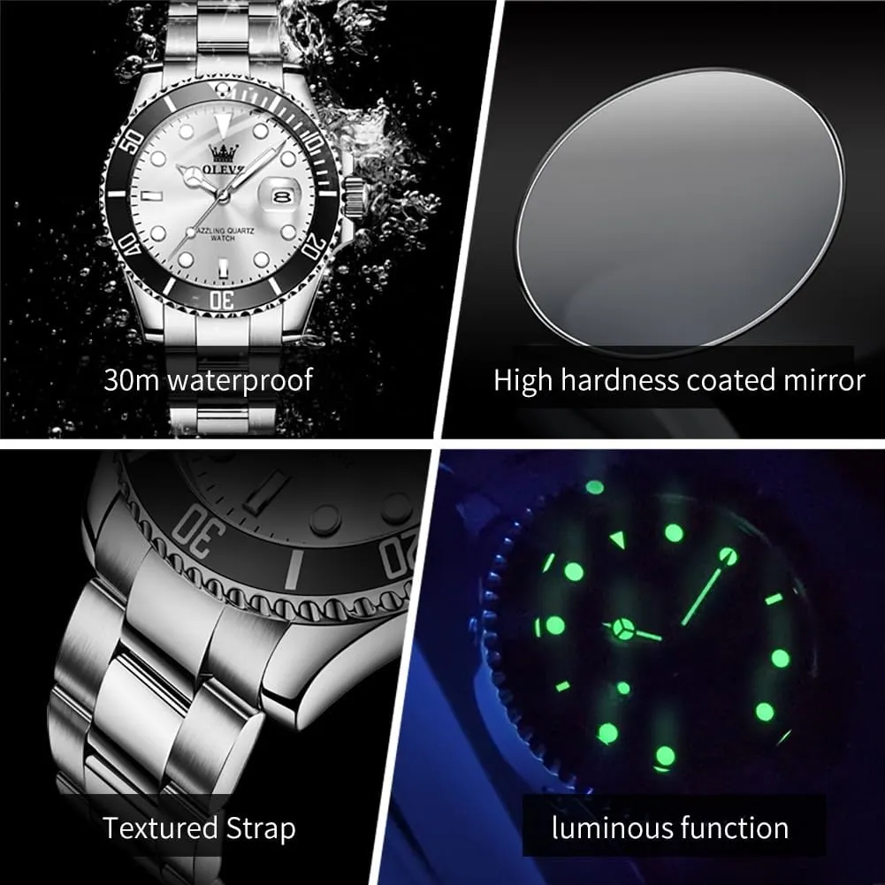 Quartz Watches for Man Classic Business Wristwatch Luxury Luminous Round for Men Rotatable Bezel summary Watch OLEVS Men Watch,Big Dial Watches for Men Stainless Steel Watch with Day Waterproof Analog 