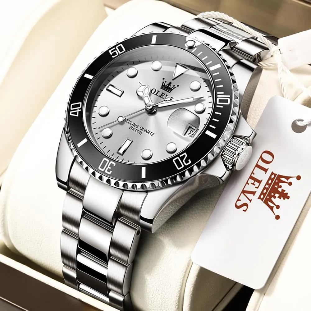 Quartz Watches for Man Classic Business Wristwatch Luxury Luminous Round for Men Rotatable Bezel summary Watch OLEVS Men Watch,Big Dial Watches for Men Stainless Steel Watch with Day Waterproof Analog 