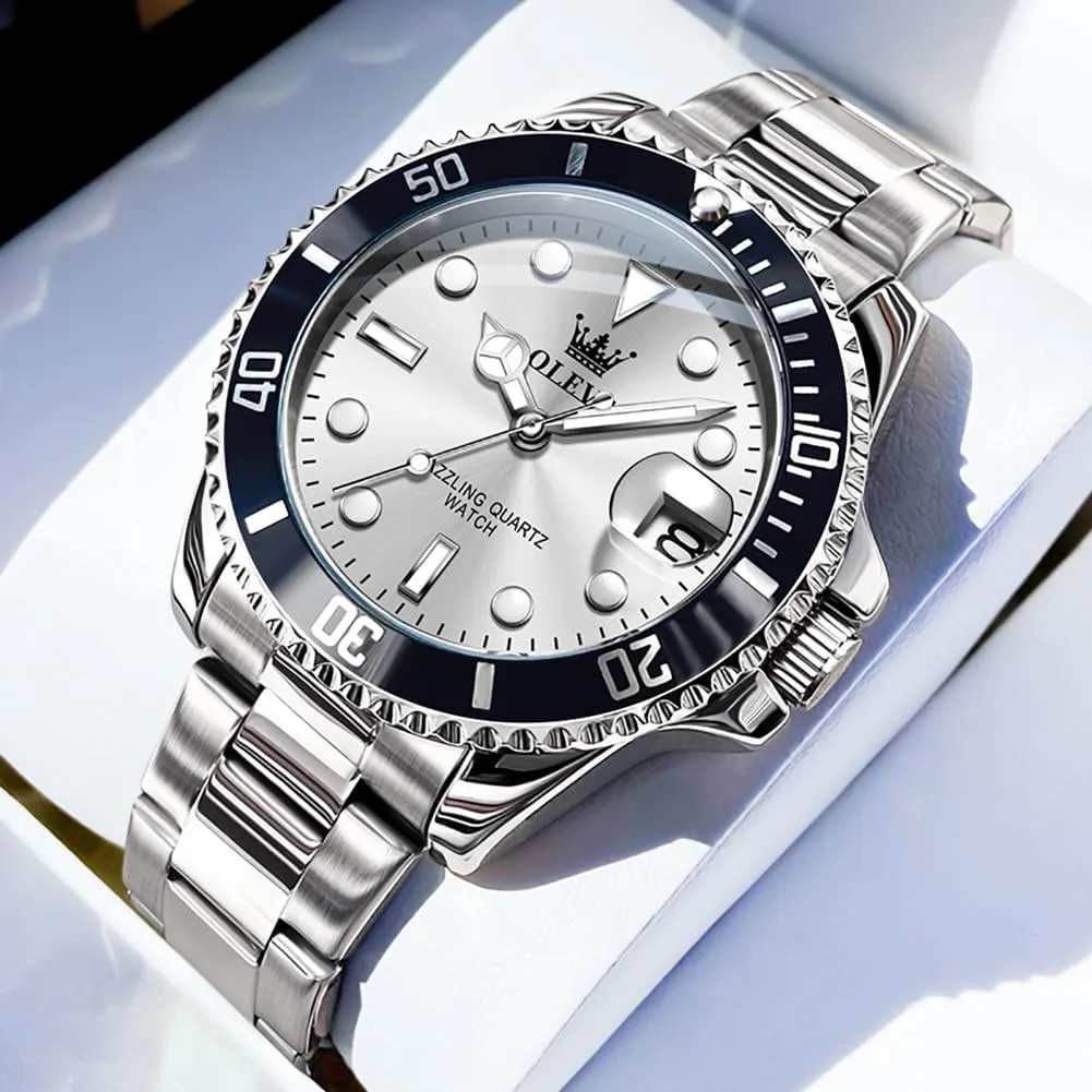 Quartz Watches for Man Classic Business Wristwatch Luxury Luminous Round for Men Rotatable Bezel summary Watch OLEVS Men Watch,Big Dial Watches for Men Stainless Steel Watch with Day Waterproof Analog 