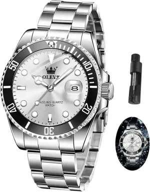 Quartz Watches for Man Classic Business Wristwatch Luxury Luminous Round for Men Rotatable Bezel summary Watch OLEVS Men Watch,Big Dial Watches for Men Stainless Steel Watch with Day Waterproof Analog 