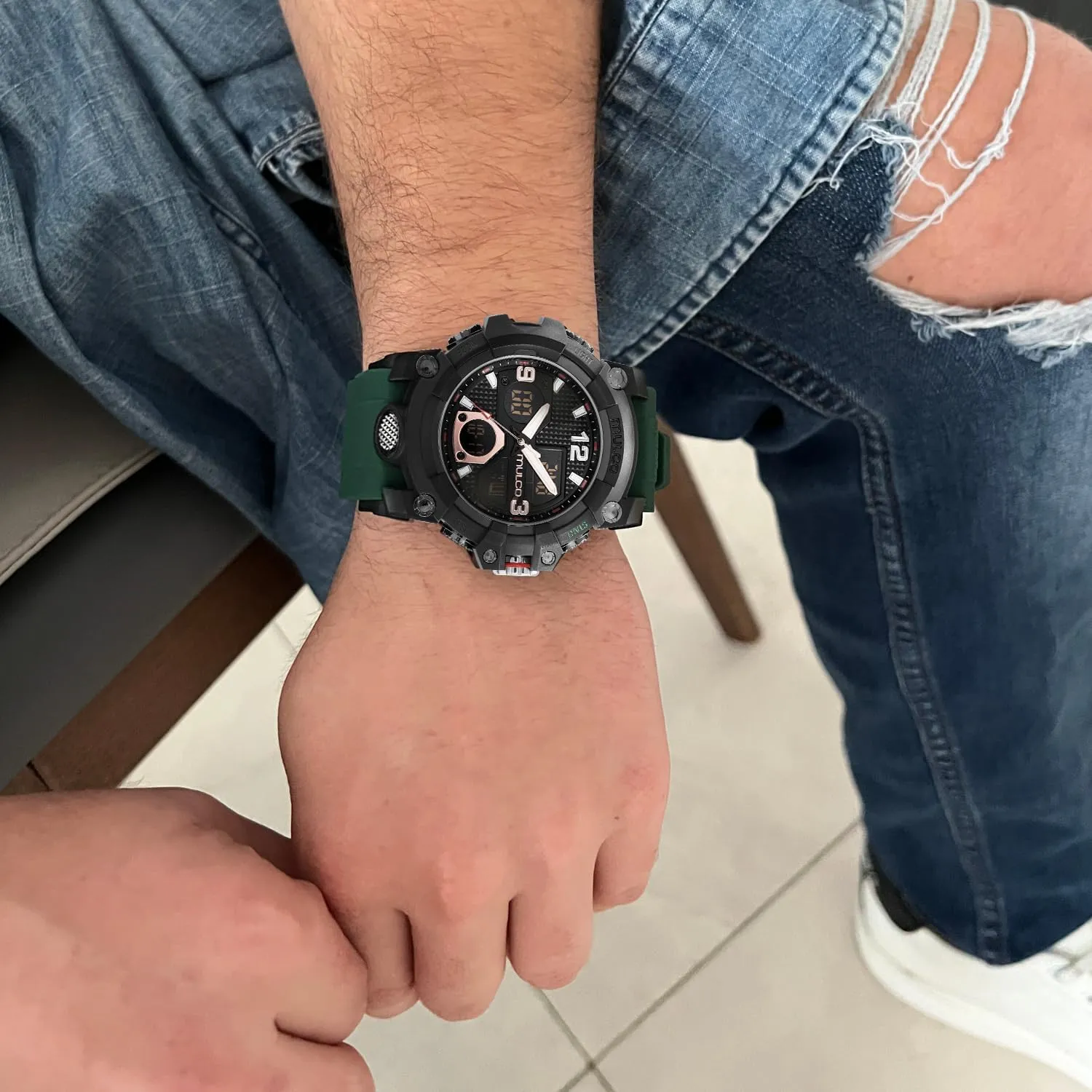 Quartz with White Wrist Silicone Band, Large Face Premium Analog Display, 100m - Waterproof MULCO Watches for Men - lifelike scrubbiness anemone Digital Watch & Analog Sport Watch, Black Stainless Steel 