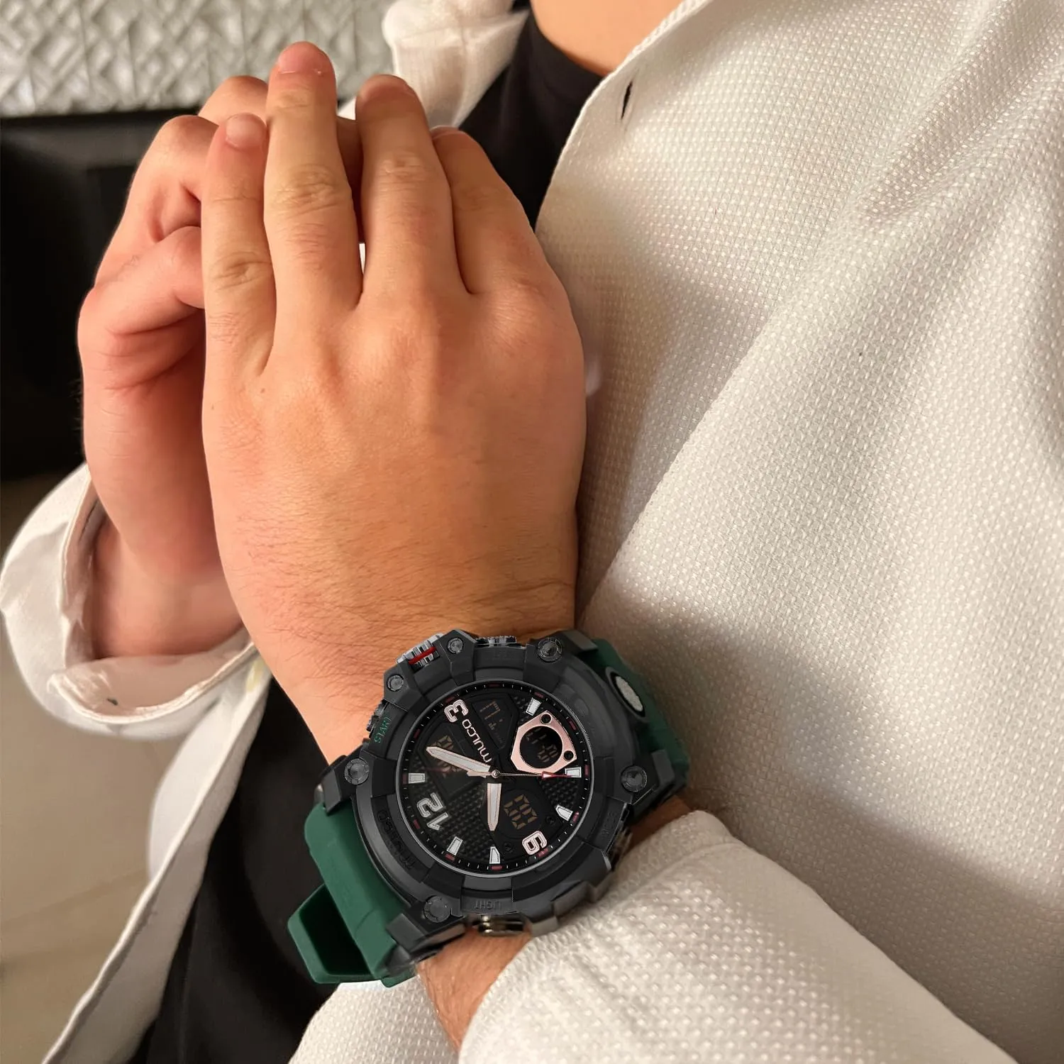 Quartz with White Wrist Silicone Band, Large Face Premium Analog Display, 100m - Waterproof MULCO Watches for Men - lifelike scrubbiness anemone Digital Watch & Analog Sport Watch, Black Stainless Steel 