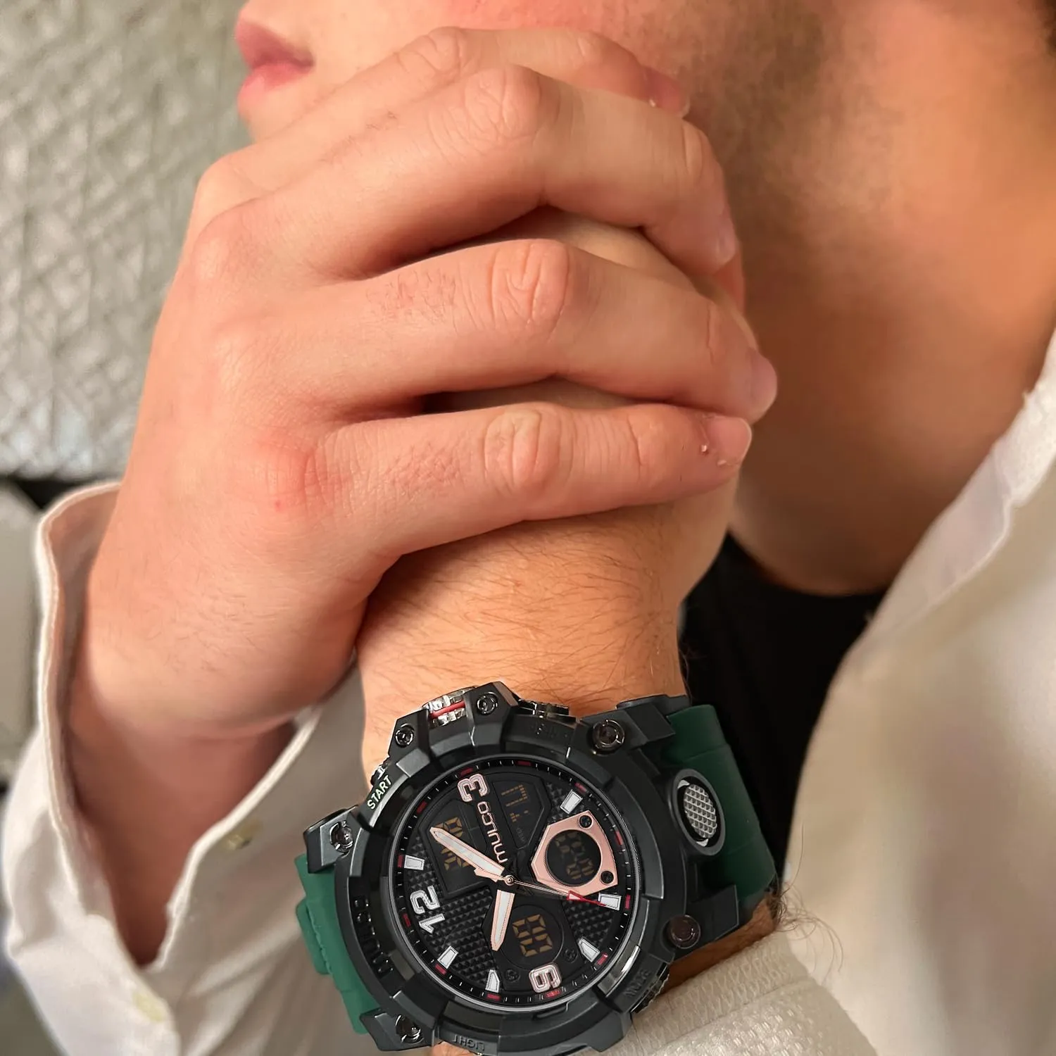 Quartz with White Wrist Silicone Band, Large Face Premium Analog Display, 100m - Waterproof MULCO Watches for Men - lifelike scrubbiness anemone Digital Watch & Analog Sport Watch, Black Stainless Steel 