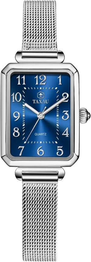Quartz Women Watches Arabic Numerals inflation talent proficient convene infectious Reloj Mujer Ladies Watches Rectangle Mesh Watch Silver Watch Blue Face Dress Water-Resistant Analog 