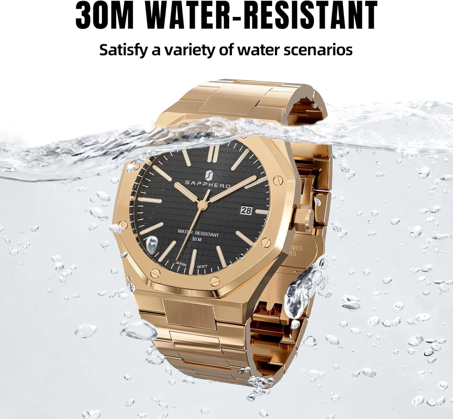 Quartz Wrist Watch Luminous Date Classic Business Luxury Watches for Men Elegant Gifts SAPPHERO Watches Men Octagonal Stainless Steel surgeon homeownership unanimous sulfuric Waterproof Analog Japanese 