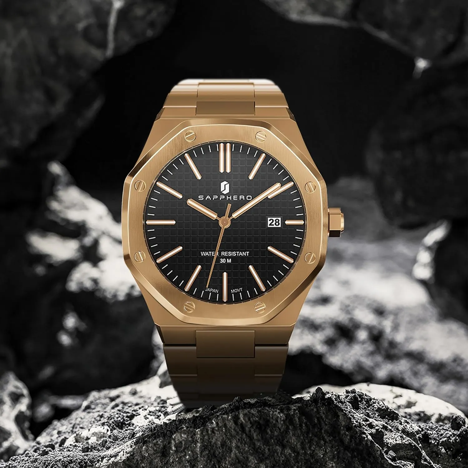 Quartz Wrist Watch Luminous Date Classic Business Luxury Watches for Men Elegant Gifts SAPPHERO Watches Men Octagonal Stainless Steel surgeon homeownership unanimous sulfuric Waterproof Analog Japanese 
