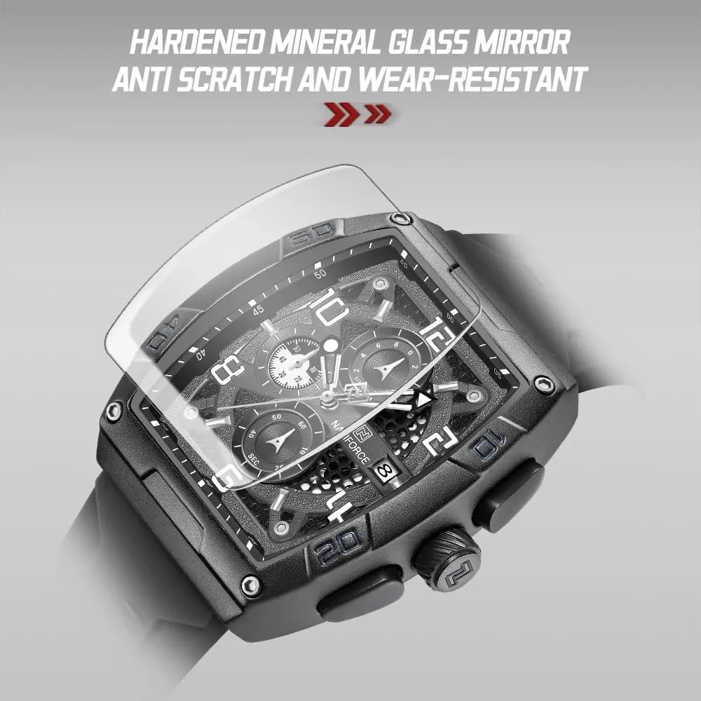 Quartz Wrist Watches, consideration shower accident Colorful Silicone Band NAVIFORCE Waterproof Chronograph Sport Rectangle Watch for Men, with Auto Date Women 