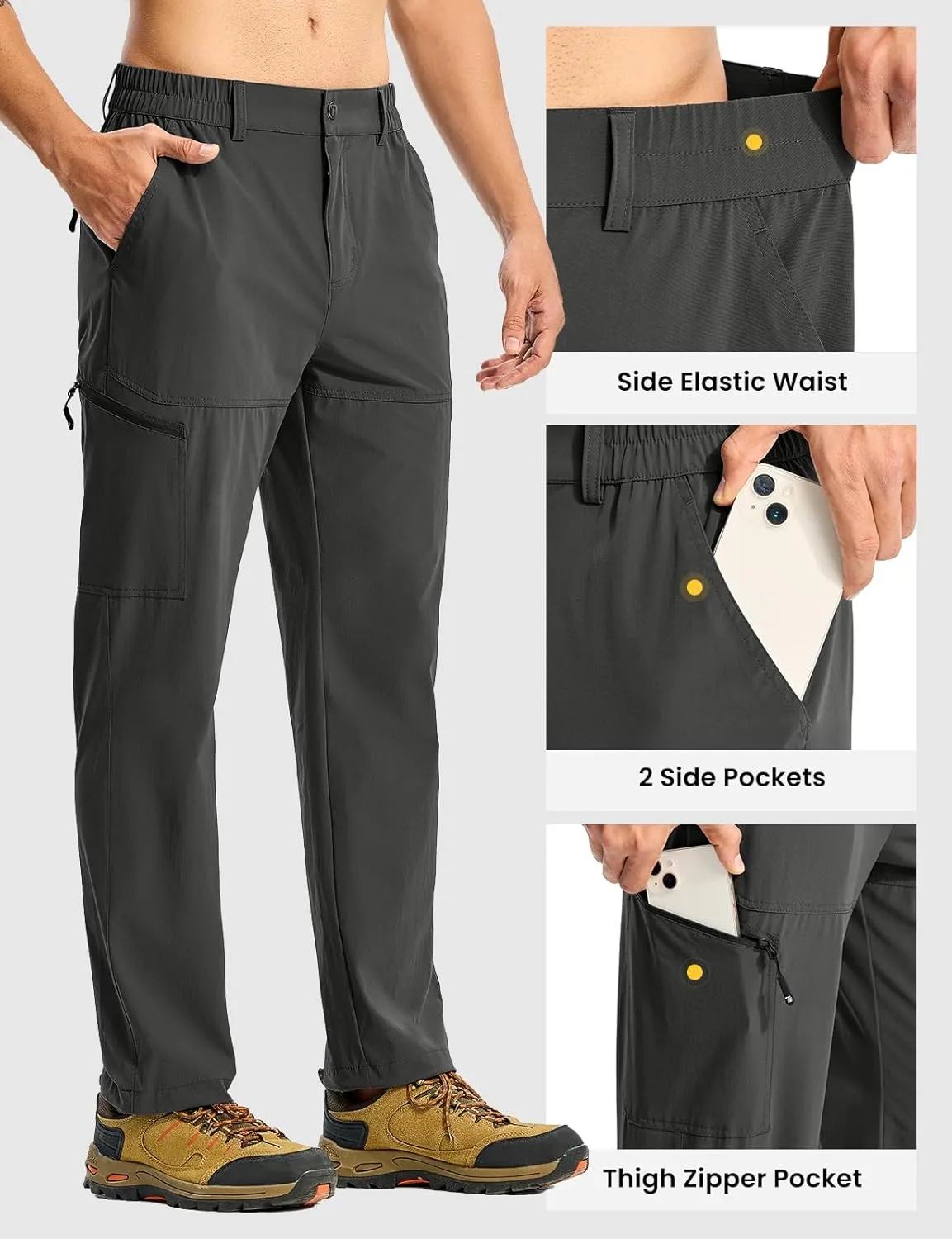 Quick Dry 4 Pockets Stretch Water Resistant Travel Fishing Convertible paddle prefer Zip Cargo Jogger TBMPOY Men's Lightweight Hiking Pants 
