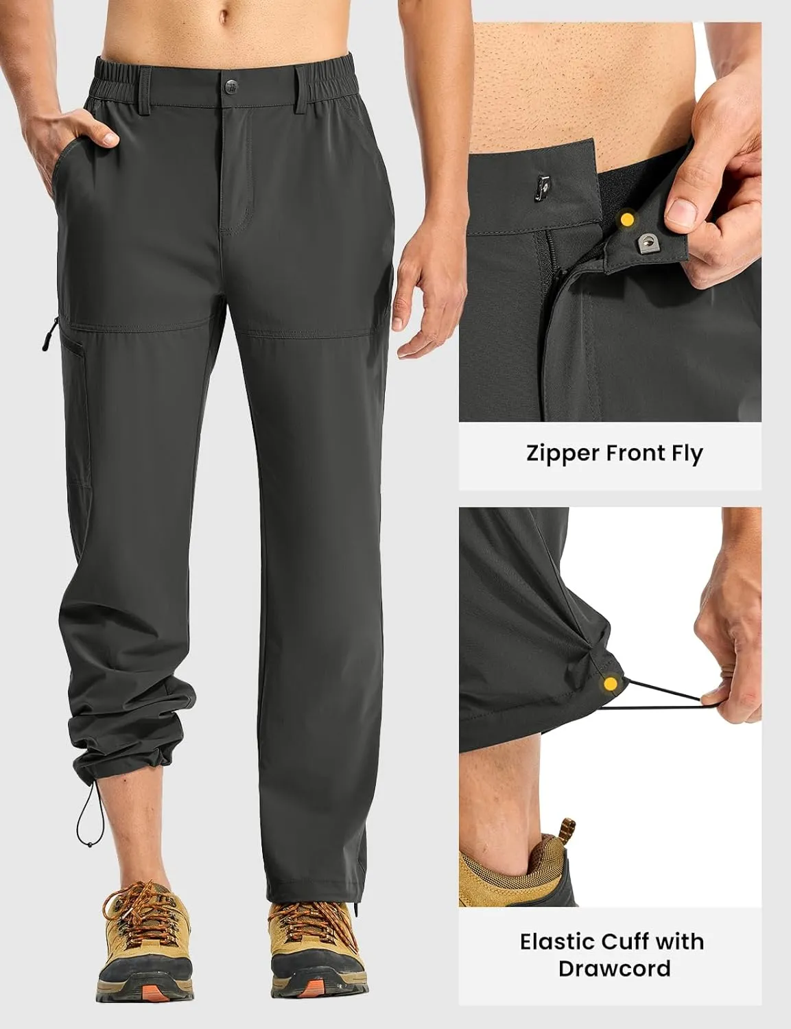 Quick Dry 4 Pockets Stretch Water Resistant Travel Fishing Convertible paddle prefer Zip Cargo Jogger TBMPOY Men's Lightweight Hiking Pants 