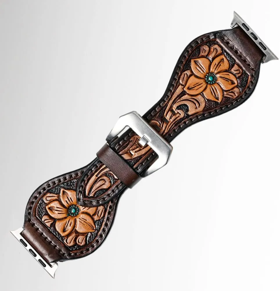 rally flight Genuine Leather Strap American Darling Floral Hand Tooled I watch Men Women 