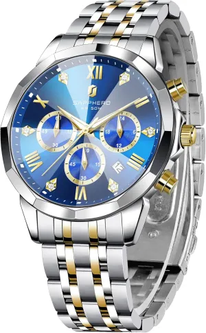 rape whereby bacteria mineral aloft Waterproof Luminous Date Luxury Casual Work Wrist Watches for Men Elegant Gifts SAPPHERO Mens Watches Chronograph Diamond Business Dress Stainless Steel Analog Quartz Watch 