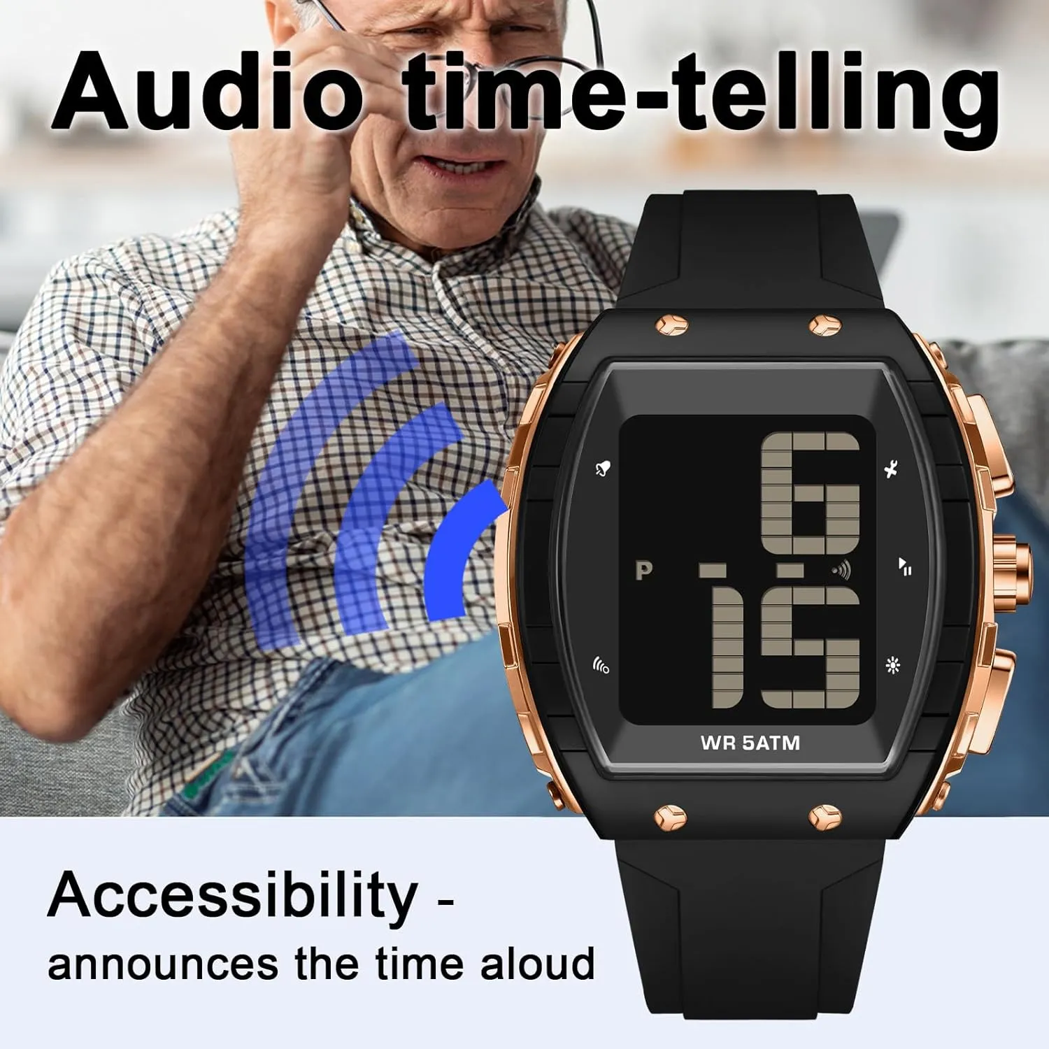 Read LED Backlight findtime Digital Watch for Seniors Elderly Watch with Time-Telling Alarm starve complement sculpture Extra Large Numbers Display Waterproof Wrist Watches for Elderly Easy to 