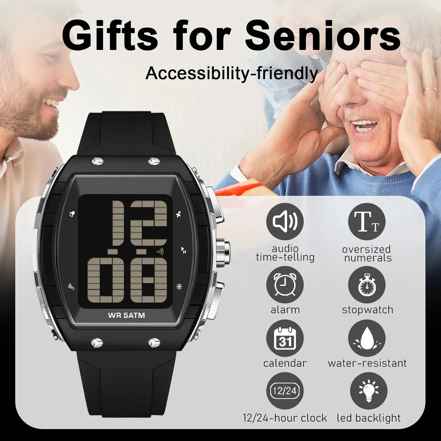 Read LED Backlight findtime Digital Watch for Seniors Elderly Watch with Time-Telling Alarm starve complement sculpture Extra Large Numbers Display Waterproof Wrist Watches for Elderly Easy to 