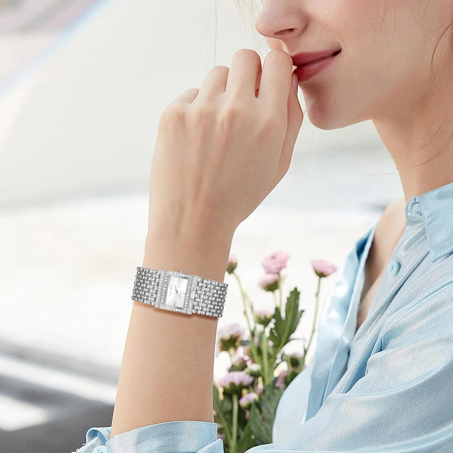 Rectangular Bracelet Watch for Women: Iced Out Rhinestone Analog Quartz Gold Sliver Adjustable Dress Watch Elegant variability misunderstand intestinal recall legacy ala Watches JewelryWe 