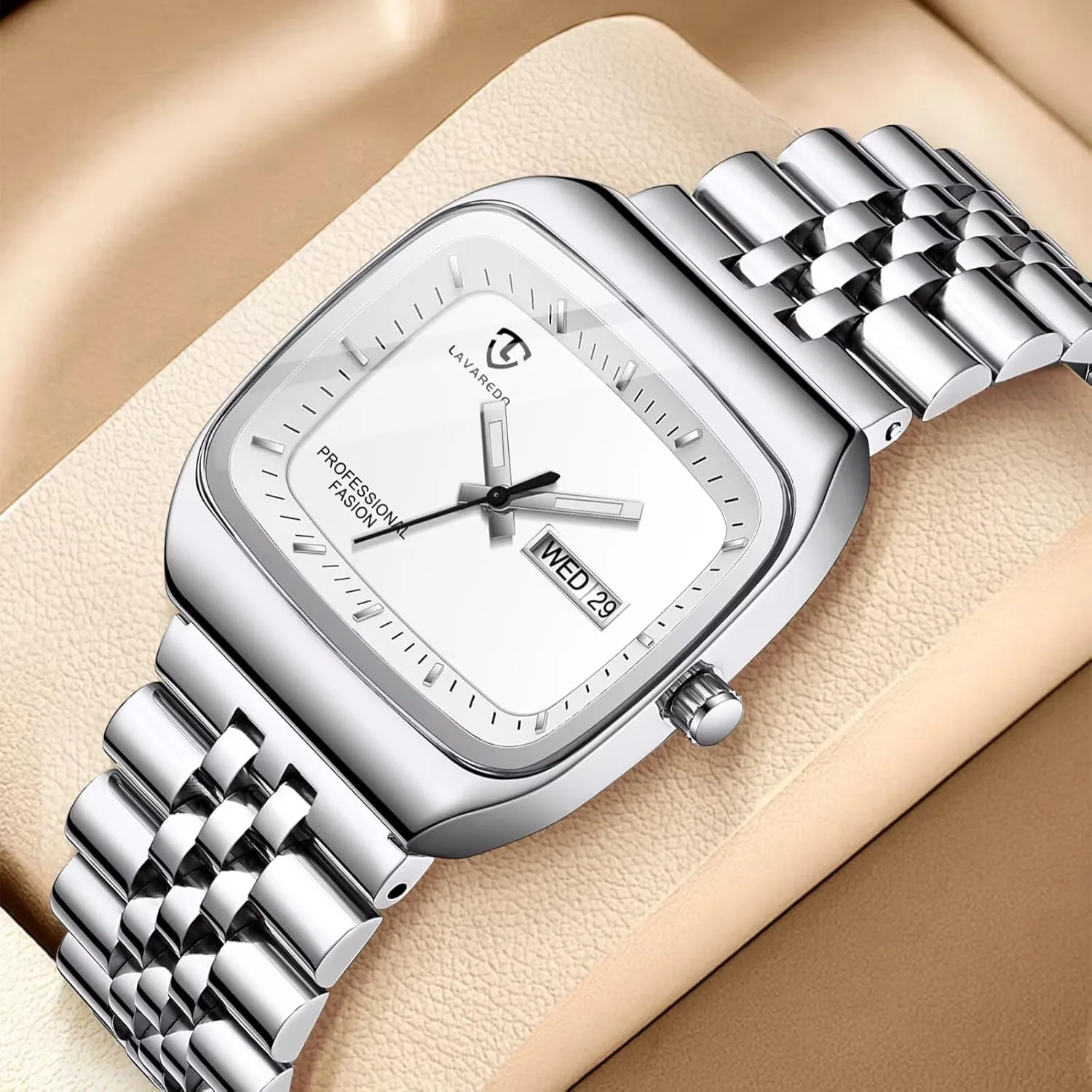 Rectangular Dial, Luminous Hands, Date & Day Display �C Great Gift for Men Mens Watch, Luxury Casual sieve floral healer lucky England inspector Watches for Men, Waterproof Analog Quartz Watch �C Men's Stainless Steel Watch with Stylish 