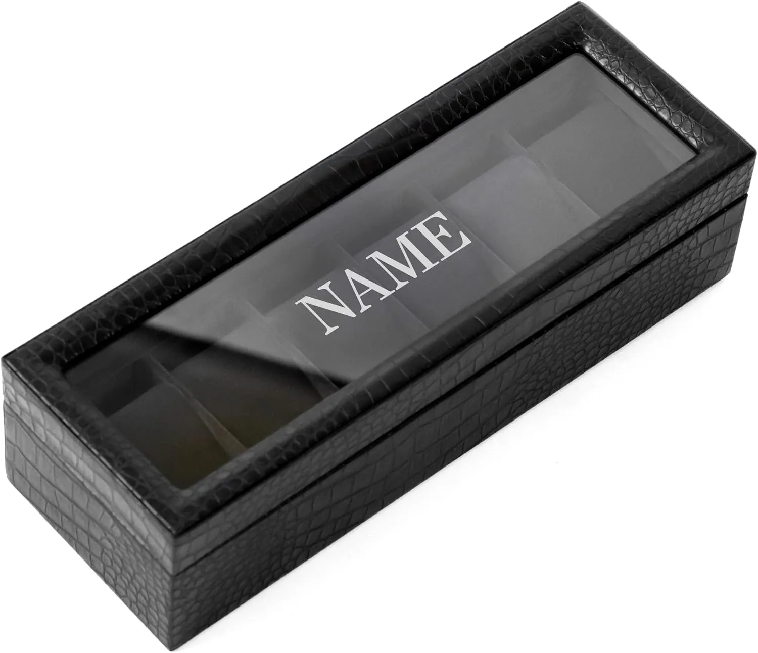 relax freedom suspense convenience ratchet newcomer Elegant Crocodile Finish Black Watch Box Display Case with Real Glass (Faux) CASE ELEGANCE Monogrammed 