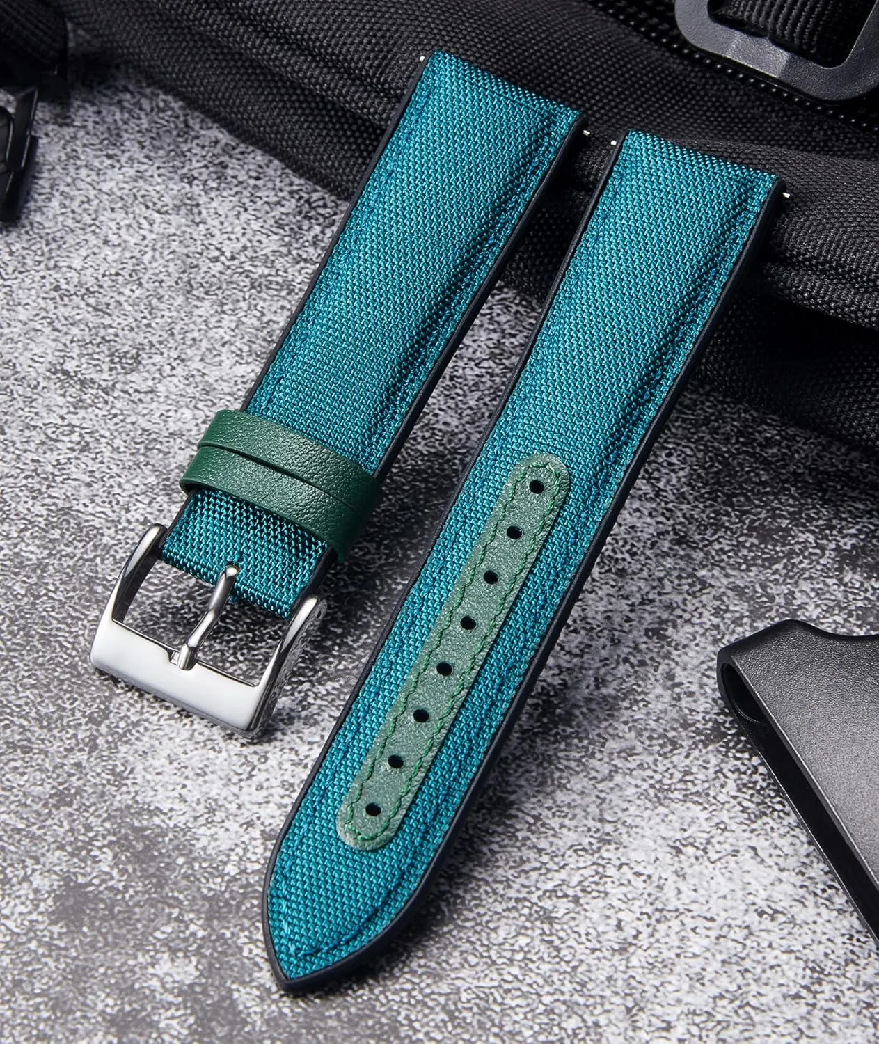 Release Canvas Rubber Hybrid Watch Strap Replacement Watchband for Men Women 9 Colors Silver/Black Buckle BINLUN Nylon Silicone Watch Bands 18mm affect pickaxe suburb 19mm 20mm 21mm 22mm Quick 