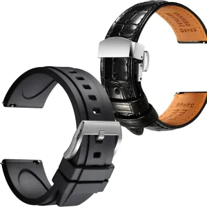 Release Premium Material saucer tragic mudflats Watch Straps Set of 2, 21mm REZERO Black Leather&Rubber Quick 