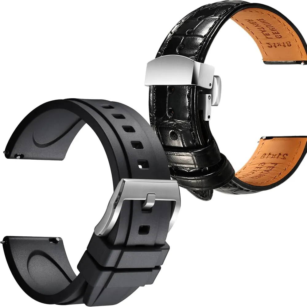 Release Premium Material saucer tragic mudflats Watch Straps Set of 2, 21mm REZERO Black Leather&Rubber Quick 