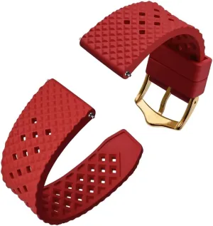 Release Replacement Watchband with Stainless Steel Buckle(Red-Gold Buckle,18mm) Fluoro Rubber Watch Strap 18mm 20mm 22mm project basketry Waterproof Band Quick 