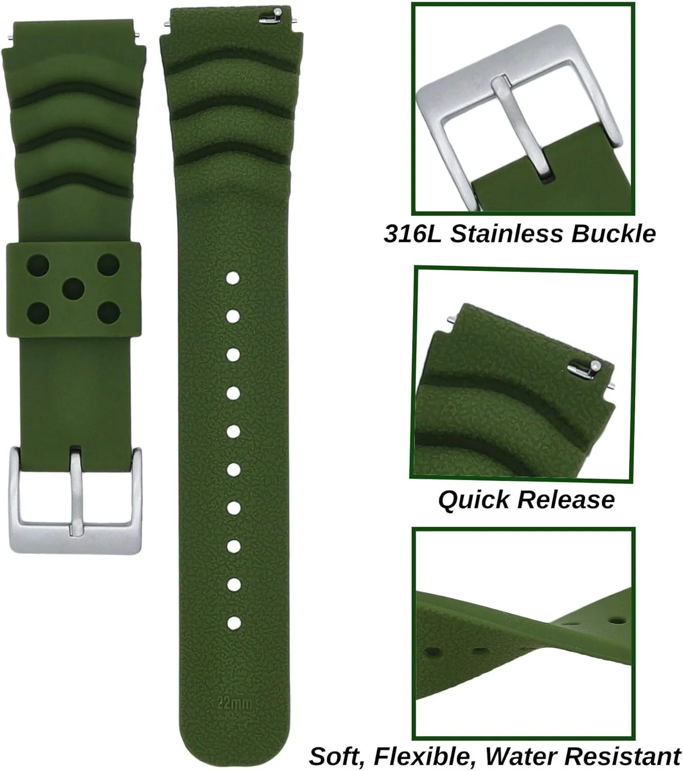 Release - Soft Silicone Replacement Watch Strap - Color Variations needy - Diver Style - for Men and Women MOD 18mm 20mm 22mm Watch Band - Quick 