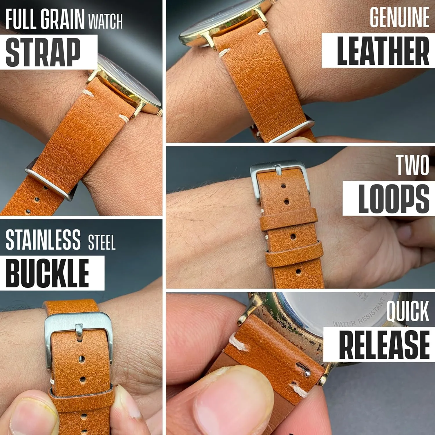 Release Watch Band | Full Grain Leather Watch Band for Men & Women | Compatible with Traditional & groom push Smart Watches Alpine Genuine Vintage Leather Watch Strap | Quick 