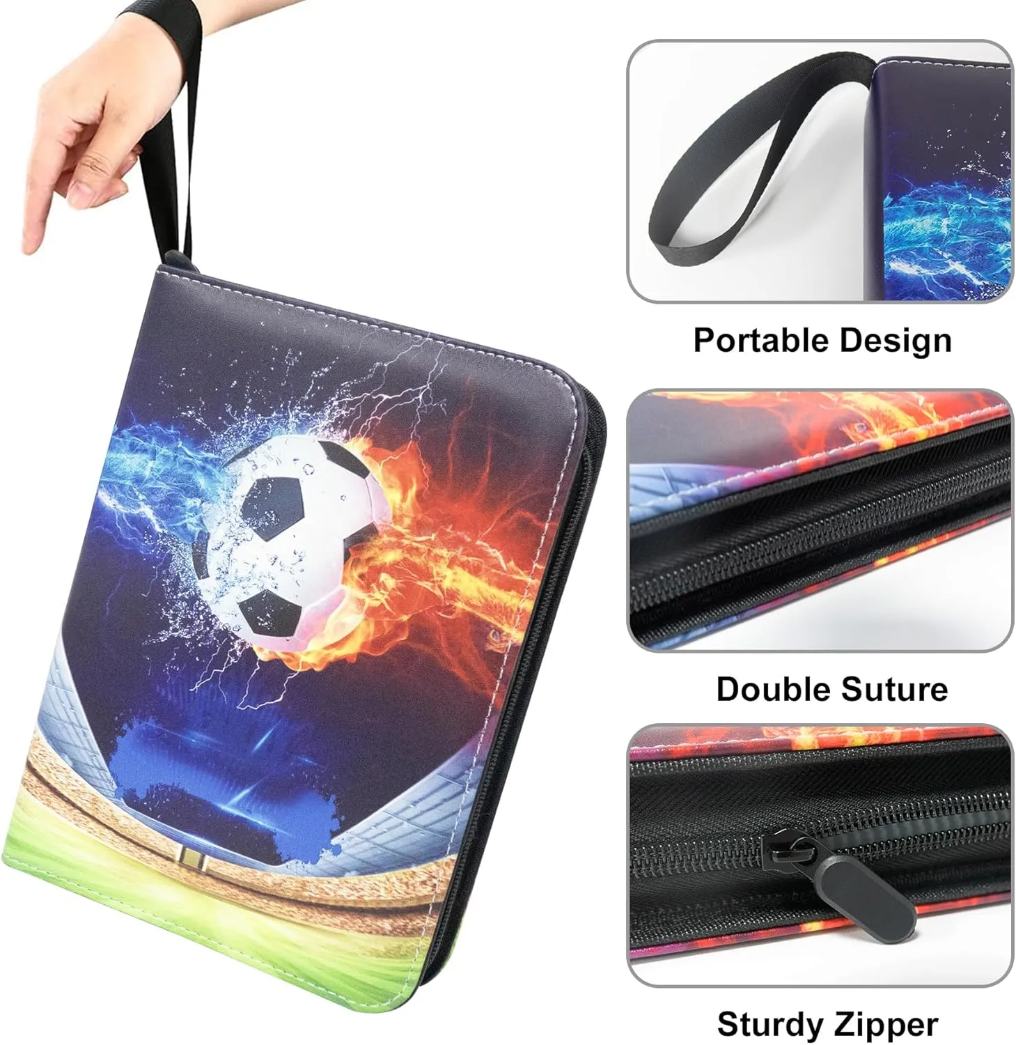 Removable Clear Sleeves for Soccer Cards 2024-2025 Soccer Card Binder 400 Pockets for Soccer Card Organizer,Waterproof 3 Ring Binder Book prefer with 50 