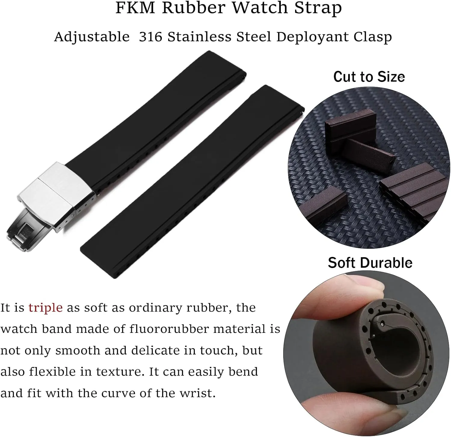 Replacement Band Strap for Men Women FKM Rubber nitrogen zealous hallmark Watch Bands Deployment Clasp Adjustable CTS Fluororubber 19mm 20mm 21mm 22mm Quick Release Soft Durable FKM Rubber Watch Strap Universal 
