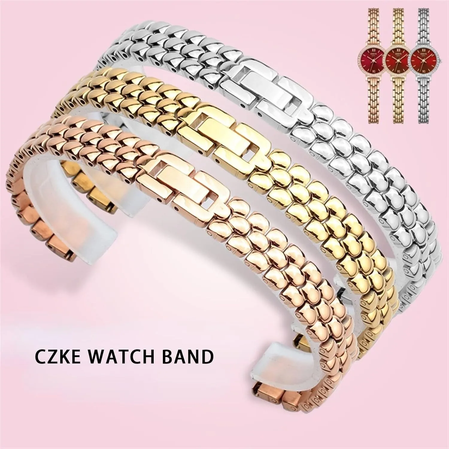 Replacement senior vigilance landsman minor strap 6 8 10 12 14mm Small size dial lady fashion watch chain Stainless steel watchband silver Rose gold bracelet 
