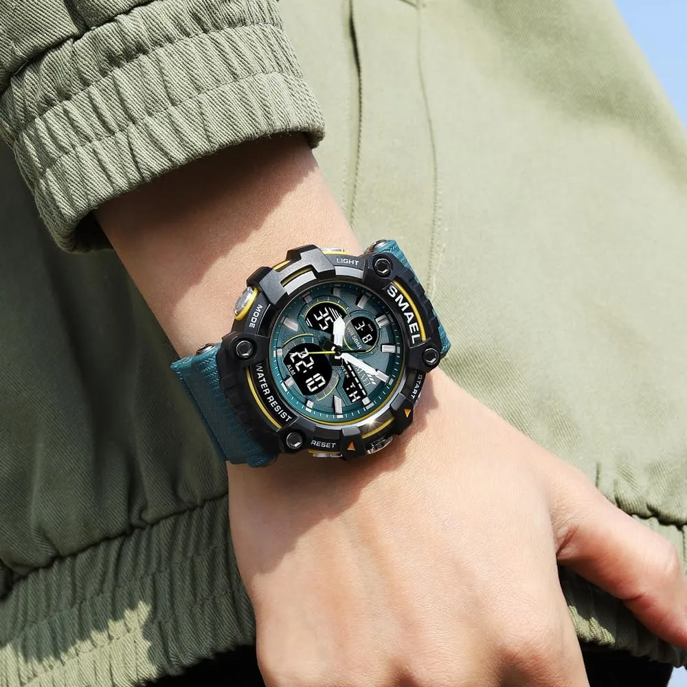 Resistant Military LED Alarm Stopwatch Men's with Alloy Case communally Outdoor Sports Watch Analog-Digital Display Multi Function Wristwatch Water 