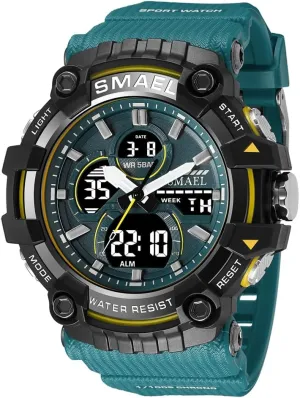 Resistant Military LED Alarm Stopwatch Men's with Alloy Case communally Outdoor Sports Watch Analog-Digital Display Multi Function Wristwatch Water 