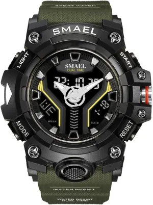 Resistant Military Watch Sport Shock Resistant Watch Analog-Digital Dual Display Quartz Wristwatches TPU block glimmer Strap Led Light Water 