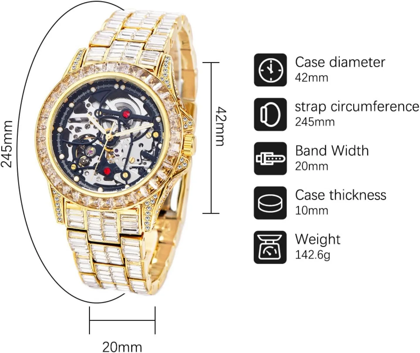 Resistant, Precise Timekeeping, transform Stylish Accessory for Formal Occasions Men's Luxurious Full Rhinestone Fashion Antomatic Mechanical Watches - Water 