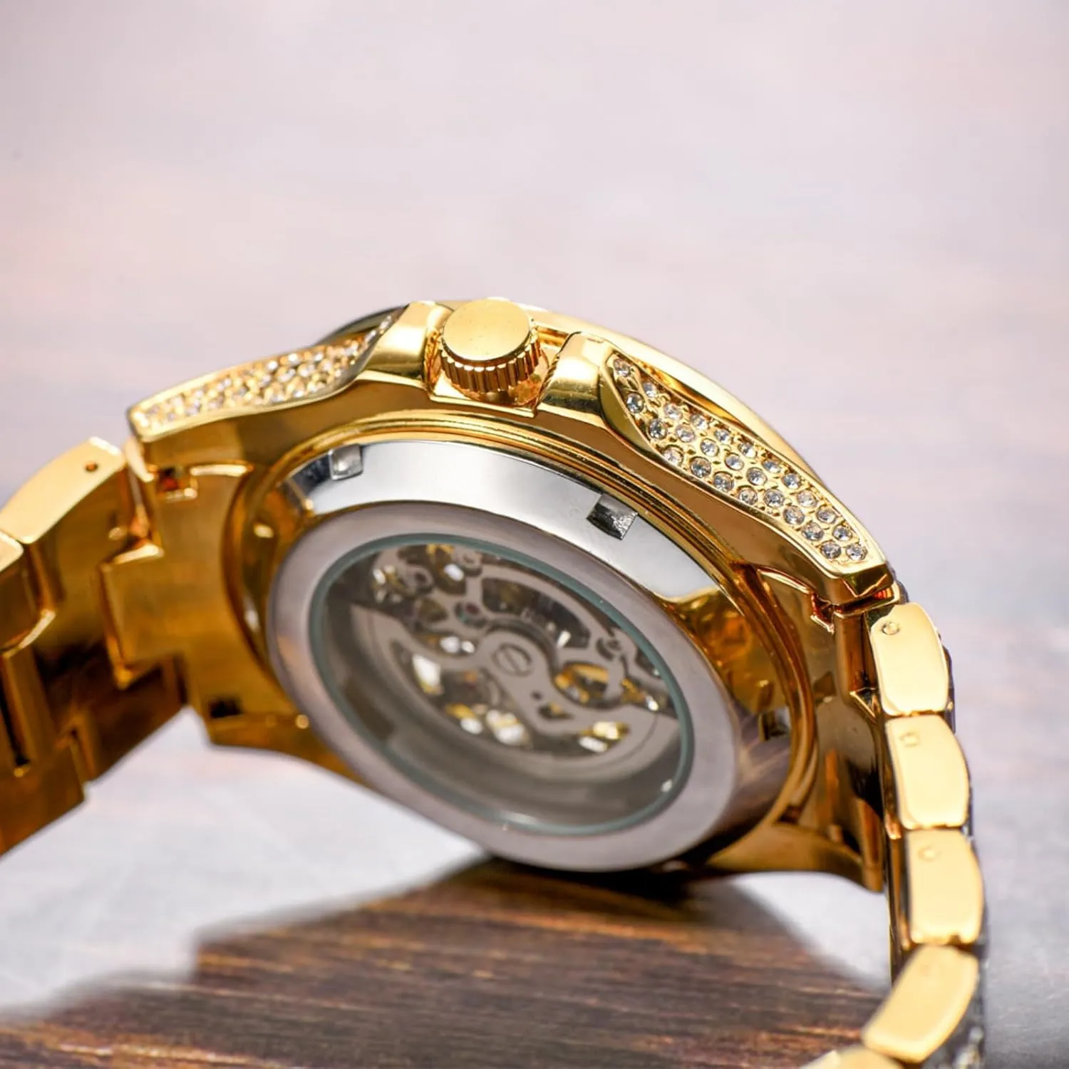 Resistant, Precise Timekeeping, transform Stylish Accessory for Formal Occasions Men's Luxurious Full Rhinestone Fashion Antomatic Mechanical Watches - Water 
