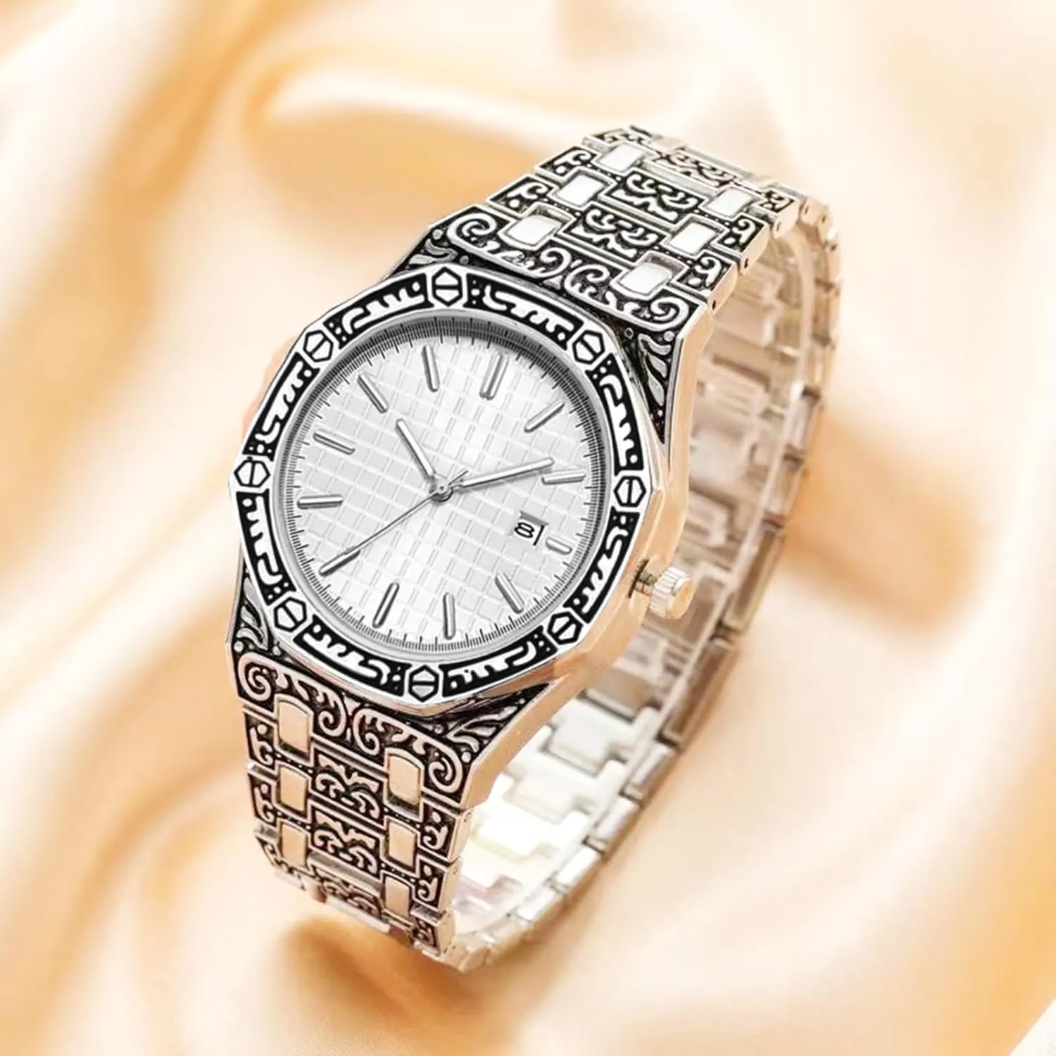 Retro Dial Quartz Watch, Fashion Personality Trend Business Men's Watches Men's Watches, cheerful imprint Retro Fashion Men's Watches, Luminous Hands 