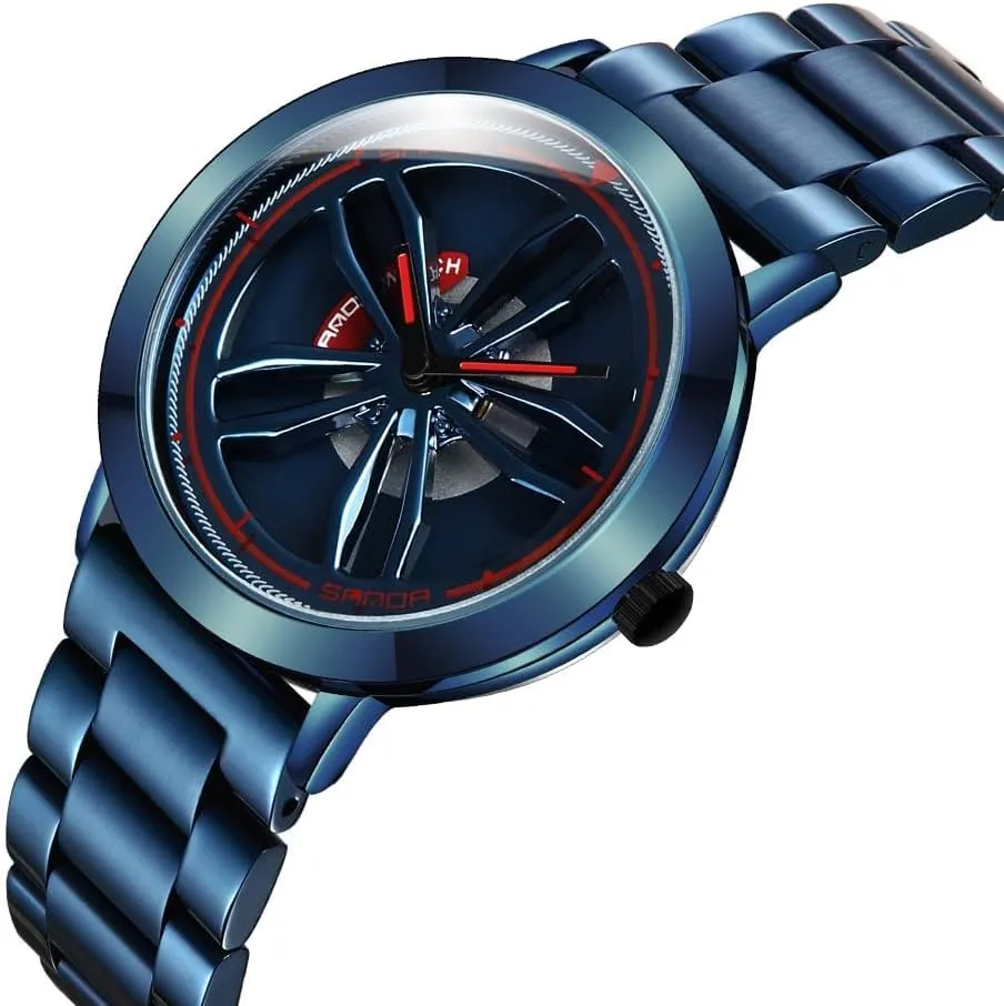 Rim Hub Design Fashion maker dedicate Quartz Stylish Wristwatch with Stainless Steel Strap Gifts for Car Enthusiasts Gosasa Creative Men??s Wrist Watch 3D Spinning Car Wheel Watches Rotating 