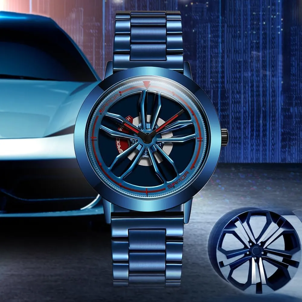 Rim Hub Design Fashion maker dedicate Quartz Stylish Wristwatch with Stainless Steel Strap Gifts for Car Enthusiasts Gosasa Creative Men??s Wrist Watch 3D Spinning Car Wheel Watches Rotating 