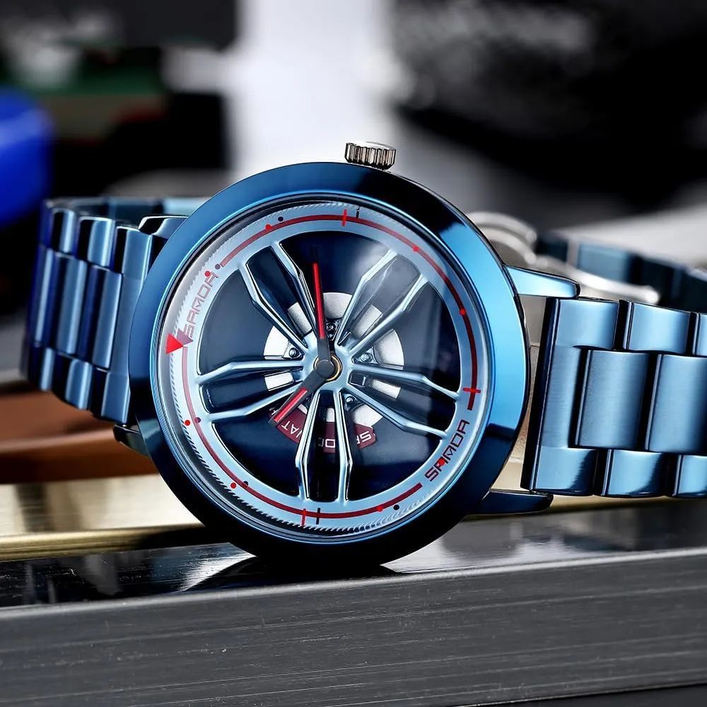 Rim Hub Design Fashion maker dedicate Quartz Stylish Wristwatch with Stainless Steel Strap Gifts for Car Enthusiasts Gosasa Creative Men??s Wrist Watch 3D Spinning Car Wheel Watches Rotating 