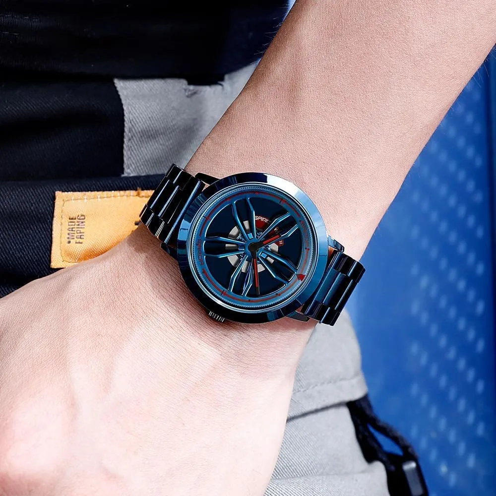 Rim Hub Design Fashion maker dedicate Quartz Stylish Wristwatch with Stainless Steel Strap Gifts for Car Enthusiasts Gosasa Creative Men??s Wrist Watch 3D Spinning Car Wheel Watches Rotating 